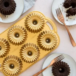 NORDIC WARE Moule Mini Bundt Brilliance (x6) Gold* Moule Anti-adhésif|Moules À Gâteaux
