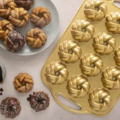 NORDIC WARE Moule Mini Bundt Torsadés (x12) Gold* Moule Anti-adhésif|Moules À Gâteaux
