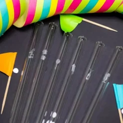 CUISINEADDICT Paille Réutilisable en Verre Fêtes 20cm droite x6 HALM* Accessoires Bar