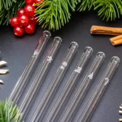 CUISINEADDICT Paille Réutilisable en Verre Noël 20cm droite x6 HALM* Accessoires Bar