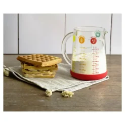 PEBBLY Pichet Doseur en Verre et Silicone 1 L Rouge* Verre Doseur