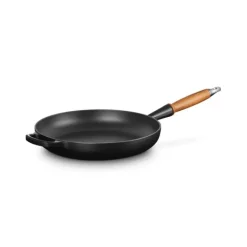 LE CREUSET Poêle en Fonte 28 cm Noir Mat avec Manche en Bois Signature* Poêles