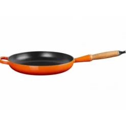LE CREUSET Poêle en Fonte 28 cm Volcanique avec Manche en Bois Signature* Poêles