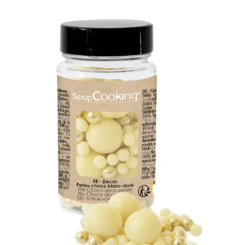 SCRAPCOOKING Pot de Décors en Perles Or et Chocolat Blanc 50 g* Décoration Comestible