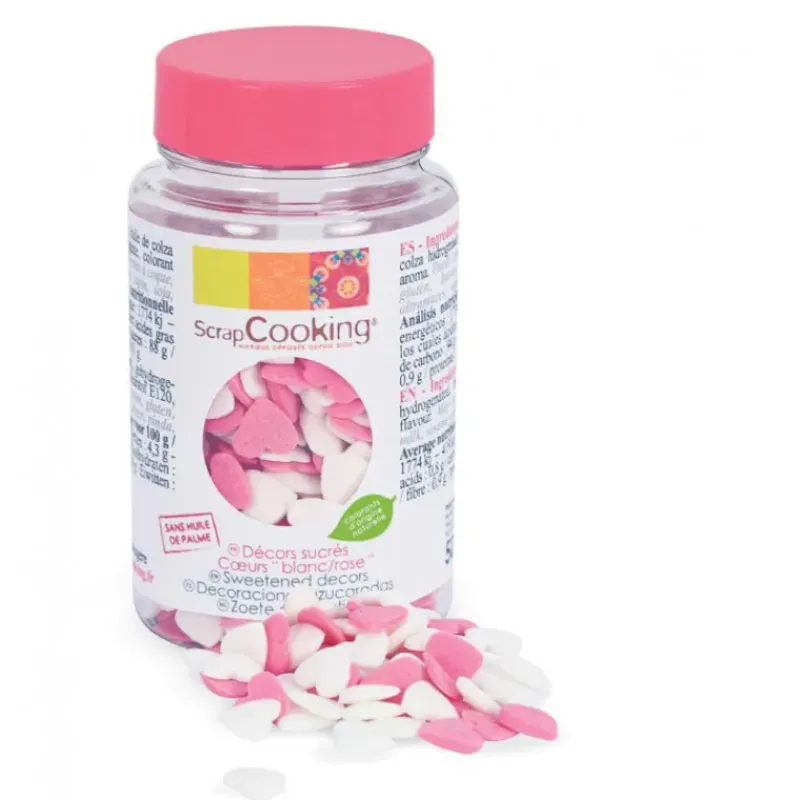 SCRAPCOOKING Pot de décors en sucre - Coeurs rose & blanc 50g* Décoration Comestible