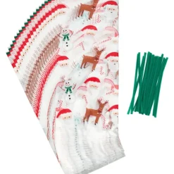 WILTON Sachet Bonbon Esprit de Noël 11 x 23,5 cm avec Attaches Sachet (x20)* Emballage Alimentaire