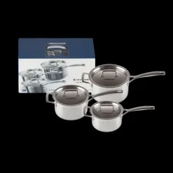 LE CREUSET Set 3 Pièces Casseroles Inox avec Couvercle* Batterie De Cuisine|Casseroles