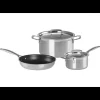 LE CREUSET Set 3 Pièces Faitout, Poêle et Casserole avec Couvercle Inox* Batterie De Cuisine|Marmites