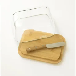 PEBBLY Set Beurrier en Verre et Bambou* Servir, Présenter