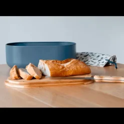 PEBBLY Set Boîte à Pain Ardoise Métal et Bambou 4 Pièces* Sac En Tissu|Conservation