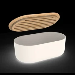 PEBBLY Set Boîte à Pain Métal et Bambou 4 Pièces* Sac En Tissu|Conservation