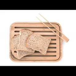 PEBBLY Set Planche à Pain 26 x 20 cm + Pince à Toast Bambou* Planches À Découper|Pince De Cuisine